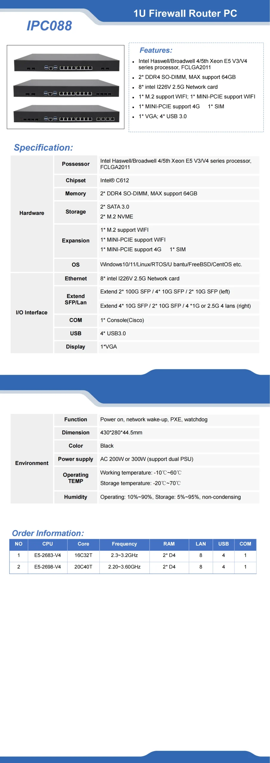 100G Line Rate Security 22Cores Xeon E5 2699A V4 2x100G SFP 8x2.5G LAN 1U Rackmount Server Firewall Router PC Gateway 2 PSU - Image 8