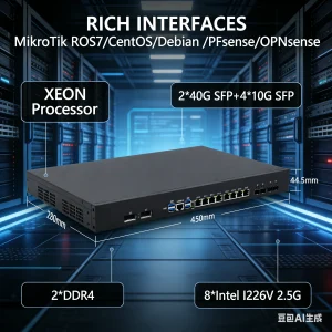 Data Center 1U Rack Firewall Router Server 22 Core Xeon E5 2699A V4 100G Line Rate 2x100G SFP 8x2.5G Ethernet Gateway With 2 PSU