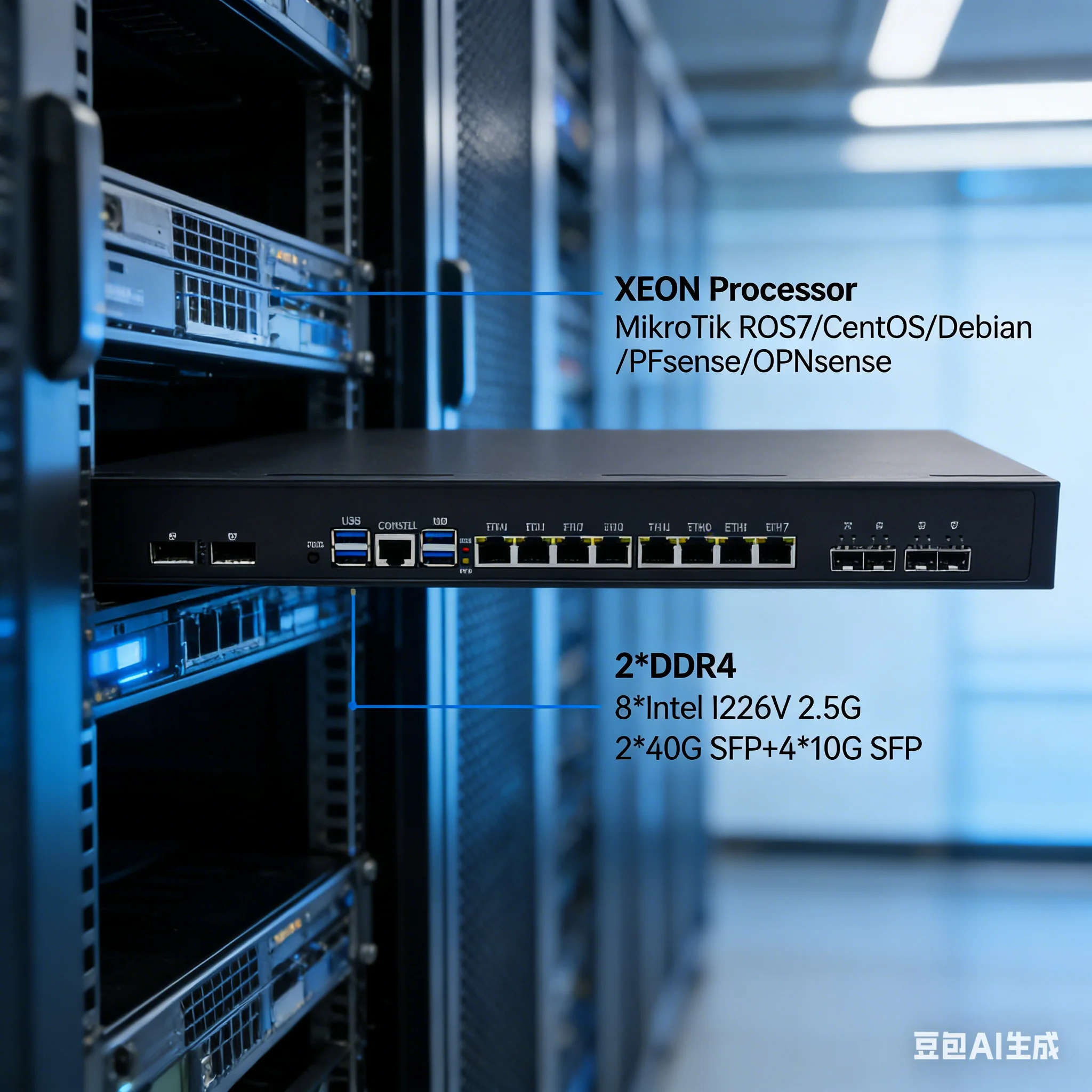 100G Line Rate Security 22Cores Xeon E5 2699A V4 2x100G SFP 8x2.5G LAN 1U Rackmount Server Firewall Router PC Gateway 2 PSU - Image 3